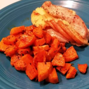 Apple and Cheese Stuffed Chicken Breasts with Sweet Potatoes