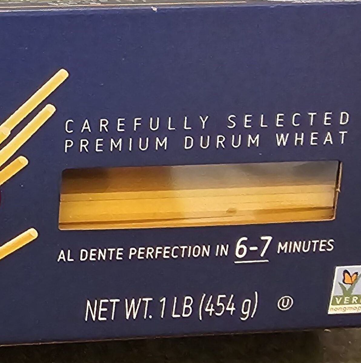 Box of spaghetti, one of many types of pasta.